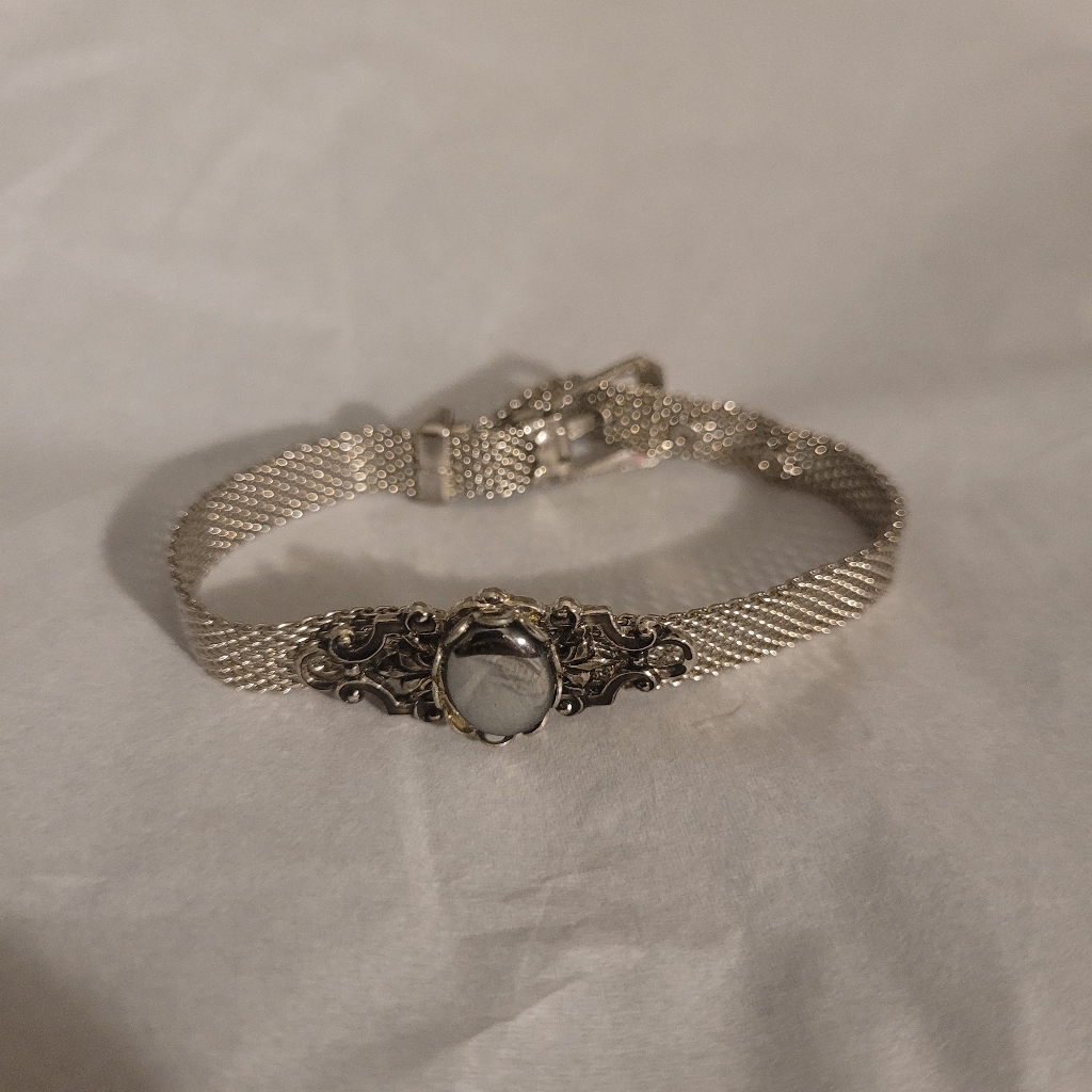 Vintage Edwardian Style Silver Tone Mesh Bracelet